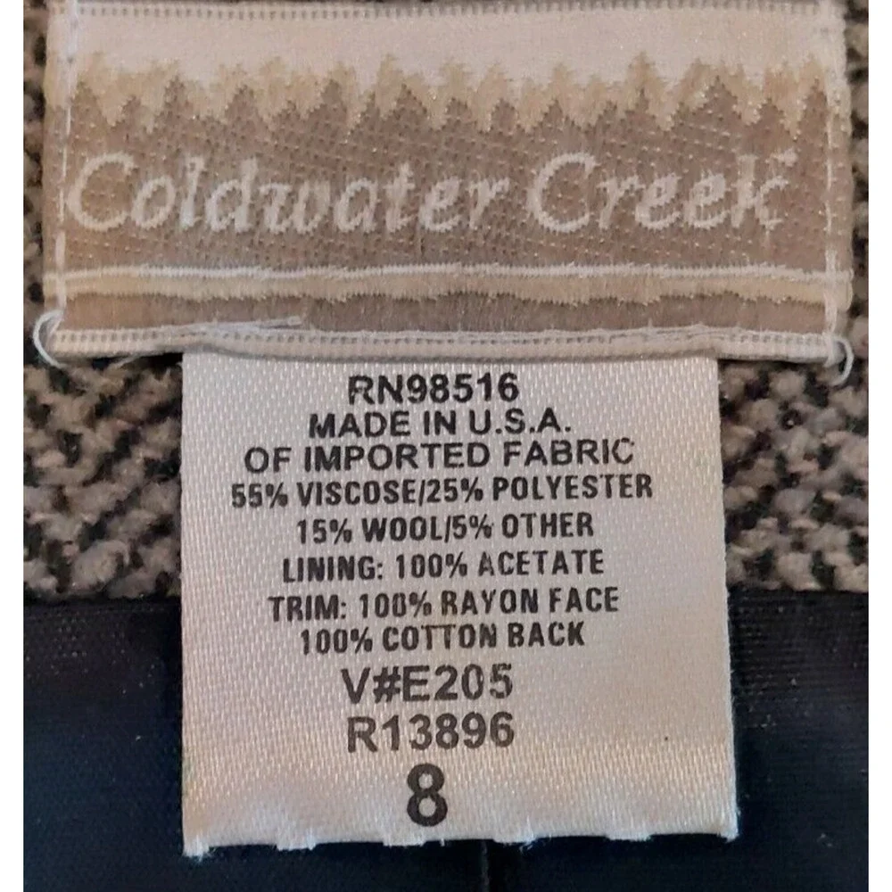 VTG‎ Coldwater Creek Herringbone Black Suede Trimmed Jacket Size 8